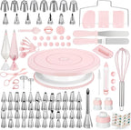 Kootek 158 Pcs Cake Decorating Kit with Cake Turntable, 64 Piping Tips Set, 50+2 Pastry Bags, Frosting Spatulas, Leveler, Scrapers, Fondant Molds, and More Baking Supplies Decorating Tools