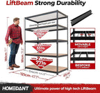 HOMEDANT 5 Tier Laminated Boltless Heavy Duty Garage Storage Adjustable Wide Size Metal Shelving Unit Utility Rack Shelves Organization Multipurpose Shelf Shed Warehouse 47.7"W x 24.1"D x 71.3"H 1Pack