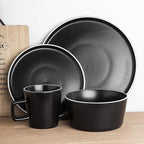Stone Lain Allison Stoneware Dish Set, 32-Piece Round Dishes for 8, Black and White
