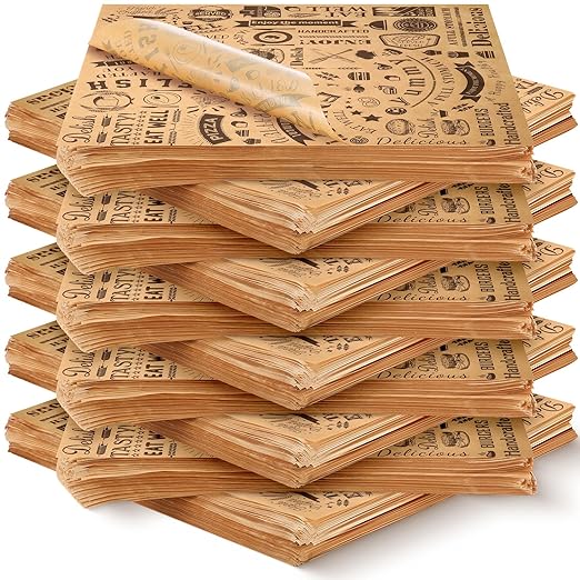 1400 Pcs 12 x 12 Inch Deli Wax Paper Sheets Grease Resistant Tray Basket Liners Newsprint Paper Water and Grease Proof Sandwich Wrapping Square Hot Dog Wrappers for Food Baking (Brown)
