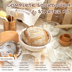 Astercook Sourdough Starter Kit with Round & Oval Banneton Bread Proofing Basket, Bread Sling, Starter Jar, Dough Whisk, Scrapers, Stencils, Cooling Rack & Bag Complete Sourdough Bread Baking Supplies