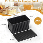 LIANYU Pullman Loaf Pan with Lid, 1 LB Nonstick Bread Loaf Pan, Metal Baking Tin for Homemade Sourdough Bread, Carbon Steel Bakeware Toast Box with Cover for Toast Oven Baking, Black