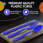 Party Solids Dark Blue Plastic Silverware Heavy Duty 150 Pieces Dark Blue Plastic Cutlery Sets, Utensil Sets, 50 Of Each Forks, Knives & Spoons Disposable Cutlery Set, Flatware Set For Party Supplies