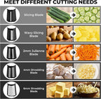 SUSTEAS Rotary Cheese Grater with Handle,Vegetable Slicer with 6 Interchangeable Blades, Reinforced Suction,Easy to Clean,Kitchen Shredder for Crushed Ice,Fruits and Nuts with Blade Storage Case,Black