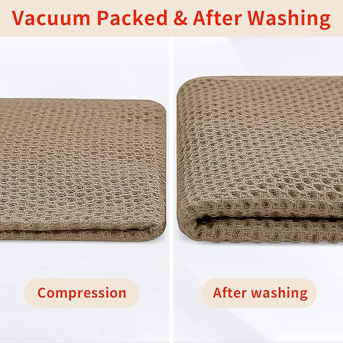 Homaxy 100% Cotton Waffle Weave Kitchen Dish Towels, Ultra Soft Absorbent Quick Drying Cleaning Towel, 13 x 28 Inches, 8-Pack, Tan