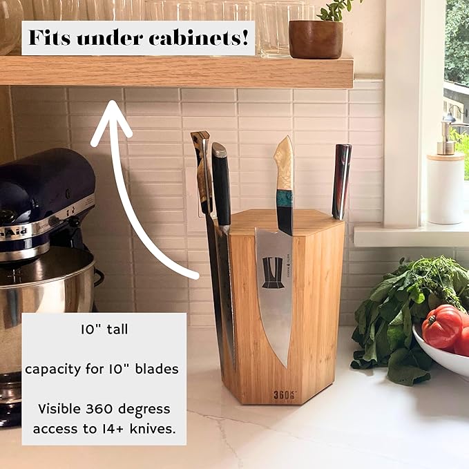 360KnifeBlock® - The 360KB™ (bamboo) ROTATING Magnetic Knife Block 10" tall SeriousEats/Food&Wine BEST Universal Knife Block - handmade in Washington