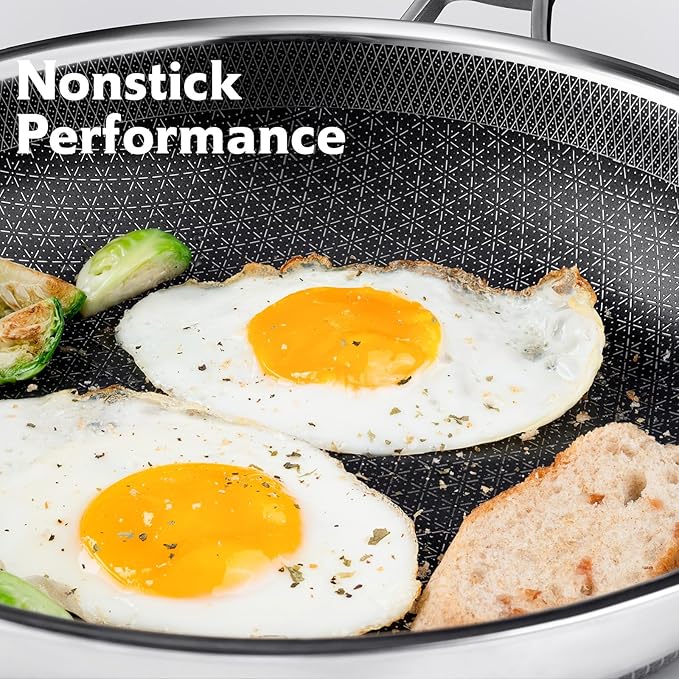 Hybrid Pans Set Nonstick with 2Lid, 8&10&12 Inch Nonstick Frying Pans Set, Dishwasher Induction Oven Broiler Safe Stainless Steel Skillet, PFOA Free Kitchen set