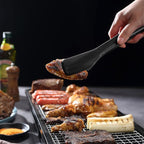 Mu&Ti Silicone Kitchen Tongs 2-in-1 11 In Premium Stainless Steel Barbecue Clamp Multipurpose BBQ Clamp Spatula for Gripper Bread Clip/Fried Steak Clamp/Flipping Fish/Beefsteak Flipper Two Set(Black)