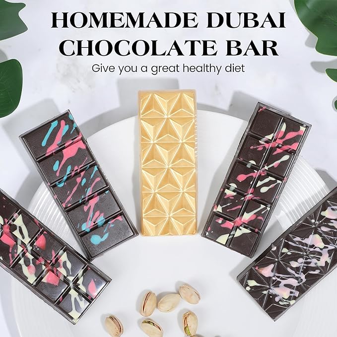 1 Pc Chocolate Bar Mold Deep Dubai Stuffed Silicone Molds for Filling Knafeh Pistachio Chocolate Bar and Wax Melts Rectangle Thick Candy Bar Molds Break Apart (Pyramid）