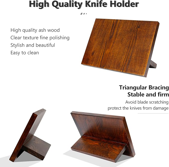 WILDMOK Magnetic Knife Block - Home Kitchen Multifunctional Magnets Knife Holder without Knives, Ash Wood Magnetic Knife Holder for Kitchen Counter - 13.3 x 9.3 Inches