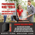 Renook Grill Mat Set of 6-100% Non-Stick Reusable Mats for Gas, Charcoal or Electric Grills - Easy to Clean - 15.75 x 13-Inch, Black
