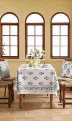 ISAENNE Designer White Linen Long Rectangle Tablecloth,Chinoiserie Floral Elegant Indoor Table Cloth,Fall Stain Proof Decor Tablecloths for Dining Thanksgiving Kitchen,63"*94"-Mosella F