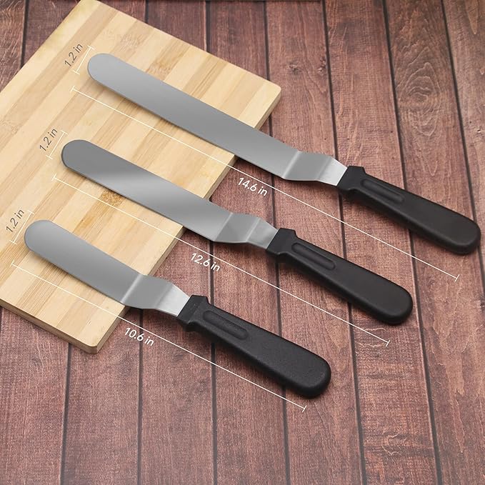 Angled Icing Spatula Set and 3 Packs Cake Scrapers Smoother, Stainless Steel Offset Spatulas Cake Frosting Spatula Set for Pastry Decorating Tools