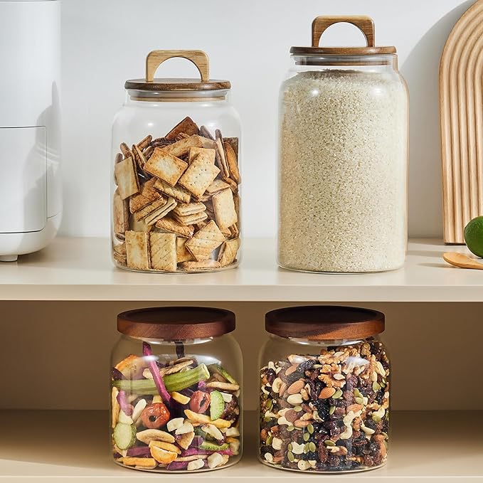Sweejar Glass Jars for Laundry Room Organization, 90 ounce Laundry Pods Container, Glass Food Storage Jars with Airtight Lid, 2 Pack, Hand Lid
