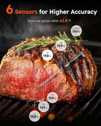Wireless Meat Thermometer with App Control, 600FT Bluetooth Range, Dual Probes & 6 Sensors, 0.5S Instant Read, LCD Display, IP67 Waterproof Real-Time Monitoring & Smart Alerts for BBQ, Grill, Oven