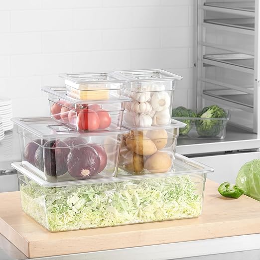1/6 Clear Food Pans 6 pack 2.5 Inch Deep Pan Stackable Polycarbonate Food Pan for Commercial Kitchen Restaurant Use BPA free