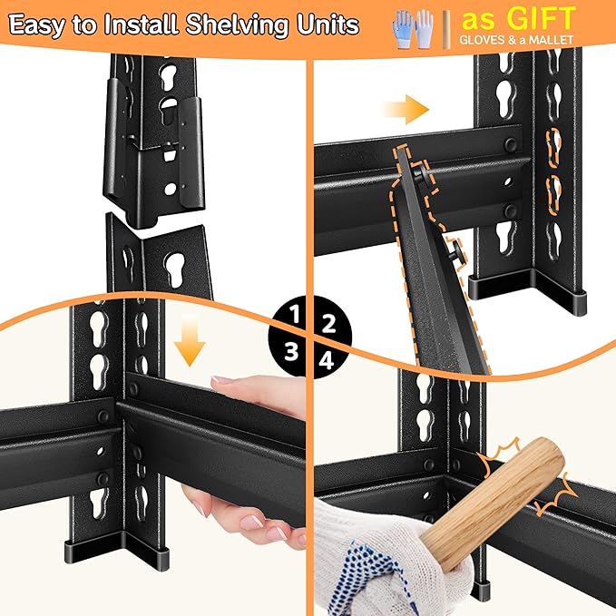 Adjustable Shelving Units and Storage, 40”W Garage Shelving Heavy Duty,2000LBS Loads 5-Tier Garage Storage Shelves, Metal Shelves for Living Room,Pantry,40”W×18”D×72”W,Black
