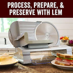 LEM Products 8 ½ Inch Aluminum Electric Meat Slicer Machine, Includes Two Stainless Steel Blades, Serrated and Fine, Silver