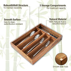 Silverware Organizer, 2 Pack 10 Inch Utensil Organizer Kitchen Drawer Organizer Acacia Silverware Holder Cutlery Tray Organizer in Drawer Flatware Organizer Tray(5 slots, Acacia）