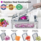 Stainless Steel Vegetable Chopper with 4 Blades - Pro Food Chopper with Container - Veggie Salad Onion Chopper - Potato Dicer - Tomato Cutter