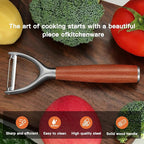 Premium high-end rosewood handle and 304 stainless steel serrated blade - ultra-sharp KULUNER Y-shaped rotary peeler for potatoes, fruits and vegetables, ergonomically designed for easy peeling