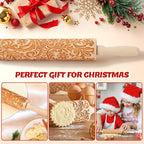 Christmas Gifts Wooden Embossed Rolling Pin for Baking, Stocking Stuffers Gifts for Women, Deep Engraved Embossing Rolling Pins with Snow Pattern Designs for Baking Cookies Stamps Roller DIY Tools