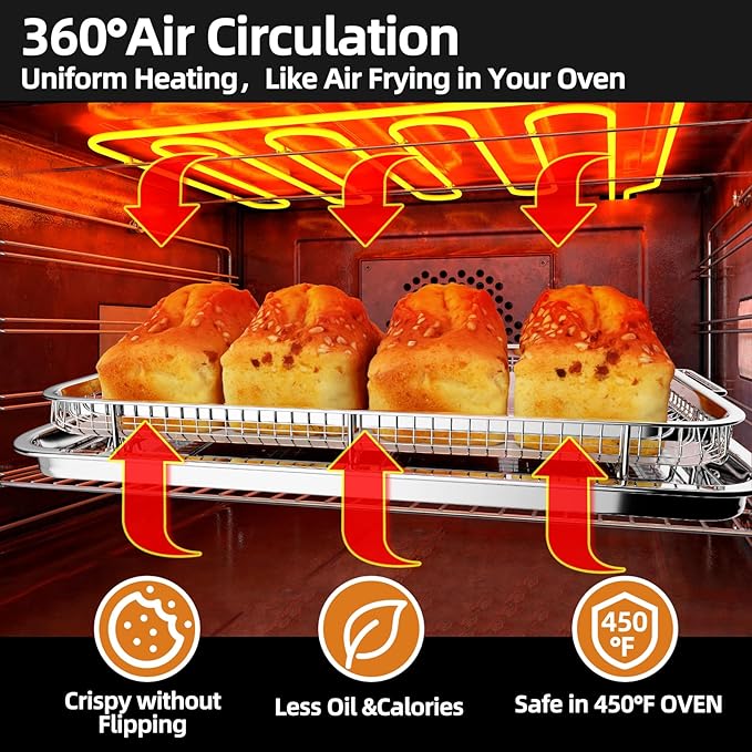 3 Set Air Fryer Basket, Air Fryer Pans and Tray for Oven with 90 PCS Parchment Papers, DEGOVIN Non-stick Stainless Steel Oven Air Fryer Basket and Tray-18.8" x 12.8" &15.7" x 11.6" & 12.8" x 8.9"