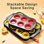Silicone Muffin Pan Molds, 6 Cups Muffin Pans with Metal Frame, Muffin Pans for Baking, Non Stick Baking Tray for Ovens, Bakeware with Press to Release Design, Cake Pop Mold, Silicone Egg Molds, Red