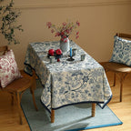 ISAENNE Designer French Linen Extra Long Rectangle Tablecloth,Blue Floral Washable Indoor Table Cloth,Durable Home Decor Tablecloths for Dining Thanksgiving Kitchen Party,63"*110"-Ruyi B