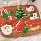 Flycalf Christmas Cookie Cutters Set of 6 with Stamper Stencil 3D Cake Decorating Pastry Kitchen Mold Supplies Holiday Birthday Party Biscuit Fondant Tools