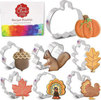 Fall and Thanksgiving Cookie Cutters Set 7-Pc. Made in the USA by Ann Clark, Pumpkin, Maple Leaf, Turkey, Squirrel, Acorn