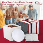 Cakebon Cake Box and Boards, 12-Inch Round White Wrapped Edges 1/2- Inch Thick Drums with Insulated Bag and Ice Pack – Cake Transport Set, Cooler for Cake Delivery and Transport (1pc Each, 4pcs Total)