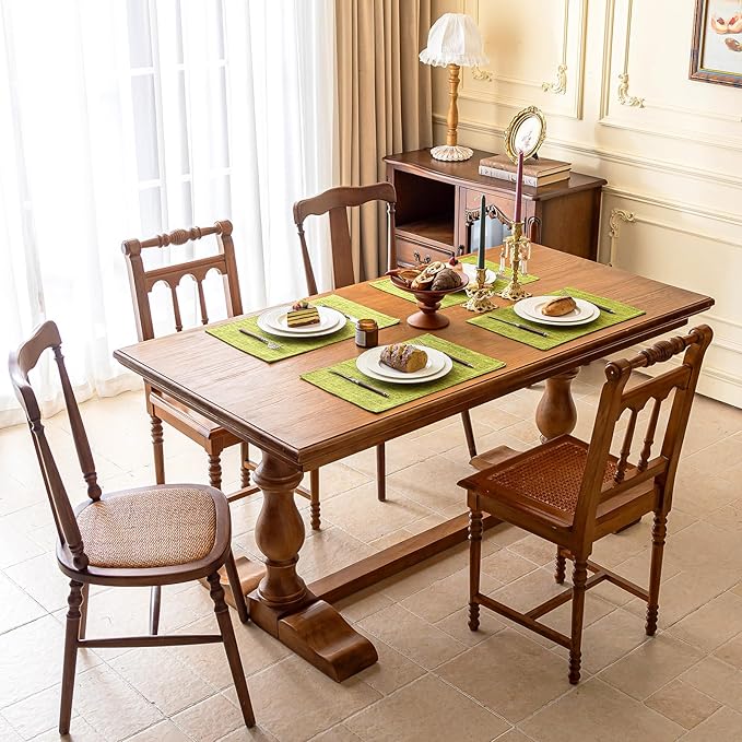 KXN Placemats Set of 8, Dual-Layer Thickened Faux Linen Table Mats, Heat Resistant & Wrinkle-Free, Machine Washable Cloth Place Mats for Kitchen Dining Indoor Outdoor (Green)