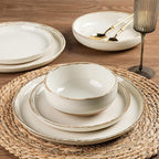 AmorArc Ceramic Dinnerware Sets with Pasta Bowls for 4, Handpainted Plates and Bowls Set with Rustic Terracotta Underside, Scratch Resistant Dishes Set, Dishwasher & Microwave Safe, 16 Pcs