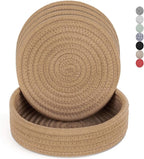Trivets for Hot Dishes, Pots and Pans, Hot Pads with Storage Basket, Pot Holders for Kitchen, Heat Resistant Mat Protect Counter Home Essentials, Farmhouse Decor (Khaki 4 PCS)