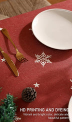 ISAENNE Designer Christmas Red Long Rectangular Tablecloth,Linen Table Cloth with Snowflakes Pattern,Wrinkle Resistant Decor Tablecloths for Dining Kitchen Thanksgiving Christmas,63"*102"-Carol C