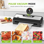 Bonsenkitchen Vacuum Sealer Machine with Built-in Cutter and Bag Storage for Sous Vide and Meal Prep | Compact Food Sealer with Multiple Modes | 1 Roll Bag & 5 Pre-Cut Bags, Black-Stainless Steel