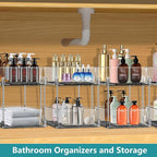 2 Pack Clear Under Sink Organizers, Pull Out Cabinet Organizer,2 Tier Bathroom Storage Organizer,Cabinet Drawers Organization Bins with Track for Kitchen,Pantry,Fridge,Vanity