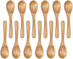 INTAJ 12 PCS Small Wooden Spoons, 5 Inch Honey Spoons for Tea, Hardwood Wooden Honey Teaspoon for Coffee, Little Tiny Wood Spoons, Bamboo Table Spoon for stirring, Wooden Spoons for Utensils Set