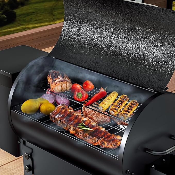 KingChii Portable Electric Wood Pellet Grill & Smoker with Foldable Legs, 456 SQ.IN Grill Capacity, 18LB Hopper, with PID Temperature Control (180-425°F) for Backyard Camping Bake and Roast