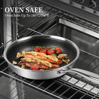 Innerwell 12 inch Tri-Ply Stainless Steel Frying Pan With Lid Large Nonstick Honeycomb Coatings Skillet for Eggs & Omelettes Non Toxic Healthy Omelette Pan Compatible W/All Cooktops