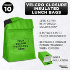 DISCOUNT PROMOS 10 Hook and Loop Insulated Lunch Bags Set - Customizable Text, Logo - Polyester, Durable, Vibrant, Reusable - Green