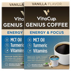 Genius Vanilla Keto Coffee Pods by VitaCup w/MCT Oil, Turmeric, B Vitamins, & D3 for Energy & Focus in Recyclable Single Serve Pod Compatible with K-Cup Brewers Including Keurig 2.0, 32 CT