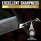 SliceElite Elite Series 7-Inch Damascus Bone Cutting Knife – VG10 Steel Blade with Forged Carbon Fiber Handle Infused with Gold Leaf, Sheaths Option (Bone Cutting Knife with Leather Sheath)