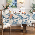 patdrea Designer Vintage Cyan Rectangle Small Tablecloth,Linen Ancient Castle and Manor Pattern Tablecloths,Table Cover Cloth Decor for Kitchen Dining Christmas,Thanksgiving,55"x71"-Lucerne a