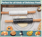 Marble Rolling Pin with Wooden Cradle Thick Handle Set for Baking,18.5 inch Premium Quality Polished Roller for Pizza Dough,Fondant,Pie Crust,Non-Stick Surface Easy to Clean(Black)