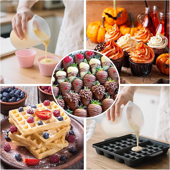 Palksky Silicone Cups for Melting Chocolate, 4PCS Silicone Measuring Cups with 250 & 350ml Capacity, Reusable Baking Supplies for DIY Chocolate Molds