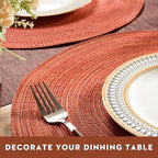 FunWheat Round Braided Placemats Set of 8 Place mats for Dining Tables Woven Heat Resistant Table Mats 15 inch for Fall(Orange,8pcs)