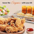 Air Fryer Basket for Oven, 2 Set Oven Air Fryer Basket and Tray with 60 PCS Parchment Papers, DEGOVIN Crisper Tray Non-stick Stainless Steel Air Fry Pans for Convection Oven(15.8" × 11" & 13" × 9.7")