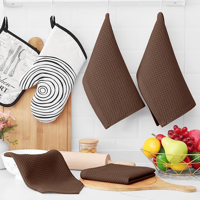 Homaxy 100% Cotton Waffle Weave Kitchen Dish Cloths, Ultra Soft Absorbent Quick Drying Dish Towels, 12 x 12 Inches, 6-Pack, Coffee